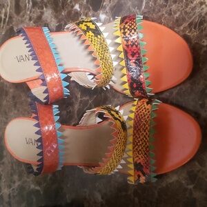 Vaneli Orange Multi-Color Leather Slide Sandals
